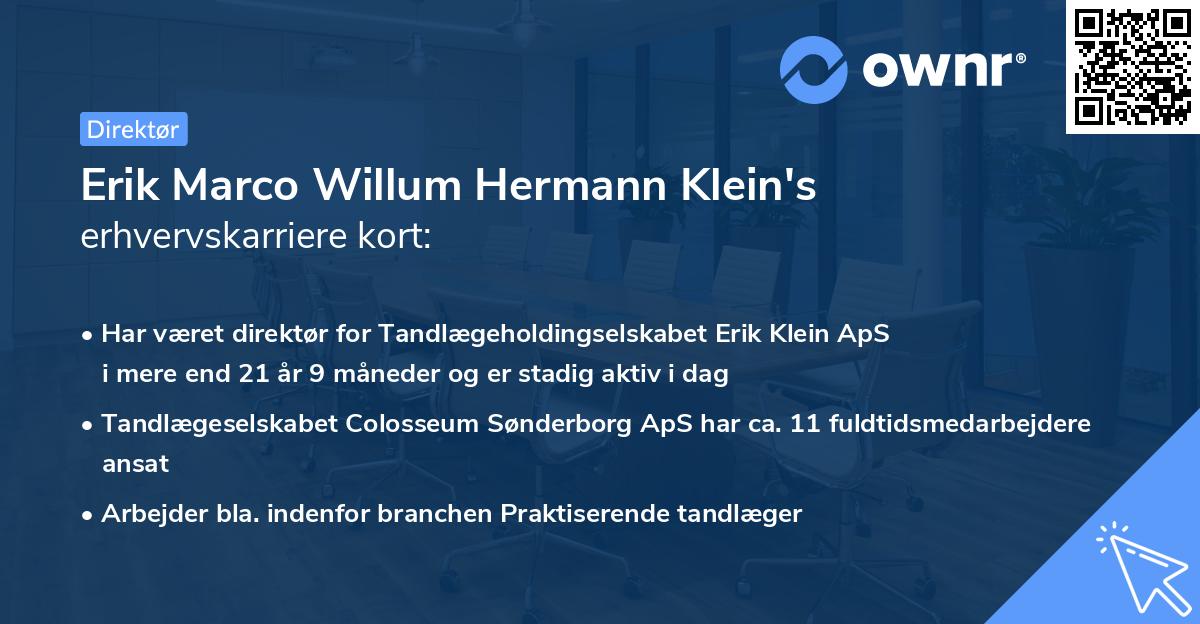 Erik Marco Willum Hermann Klein's erhvervskarriere kort