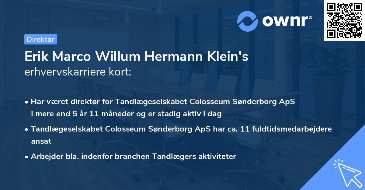 Erik Marco Willum Hermann Klein's erhvervskarriere kort