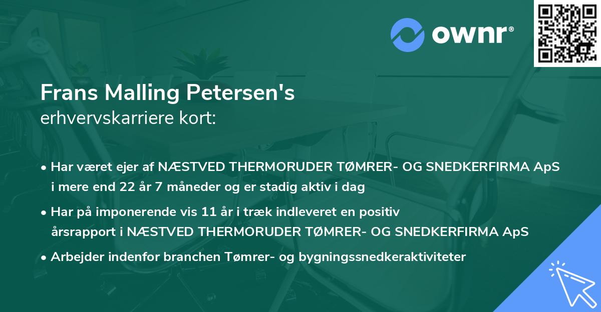 Frans Malling Petersen's erhvervskarriere kort