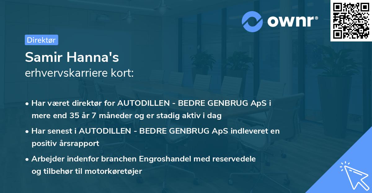 Samir Hanna's erhvervskarriere kort