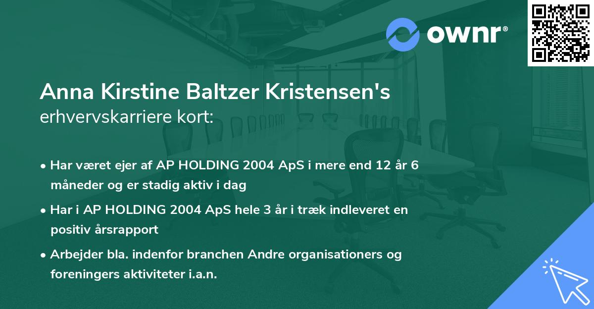 Anna Kirstine Baltzer Kristensen's erhvervskarriere kort