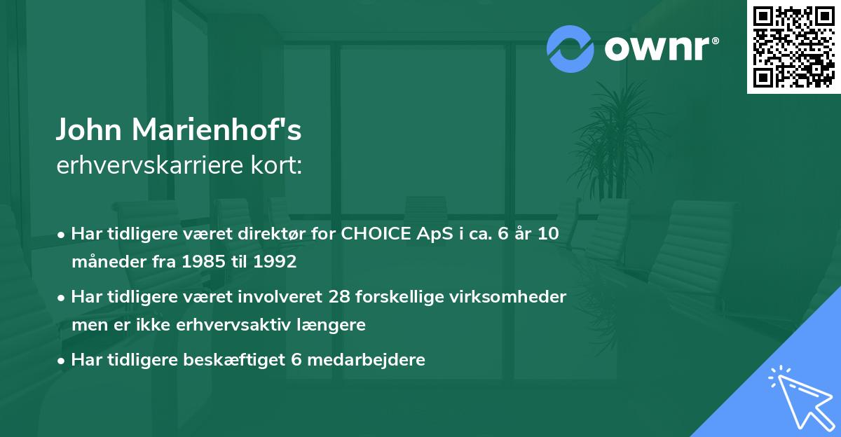 John Marienhof's erhvervskarriere kort