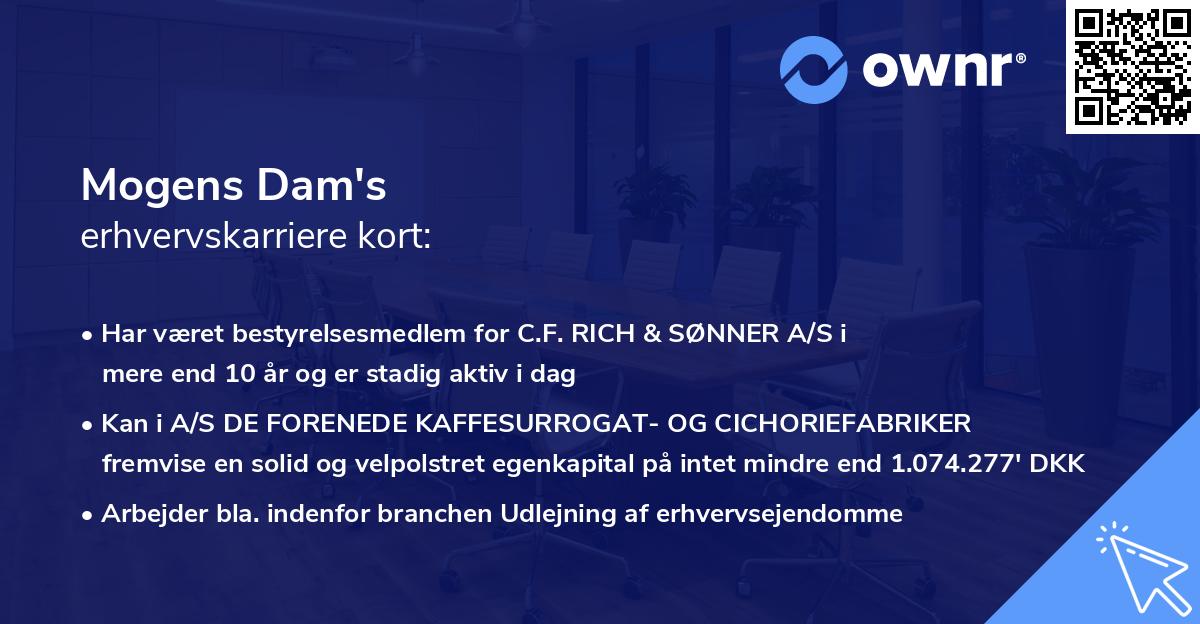 Mogens Dam's erhvervskarriere kort