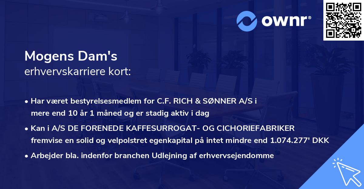 Mogens Dam's erhvervskarriere kort