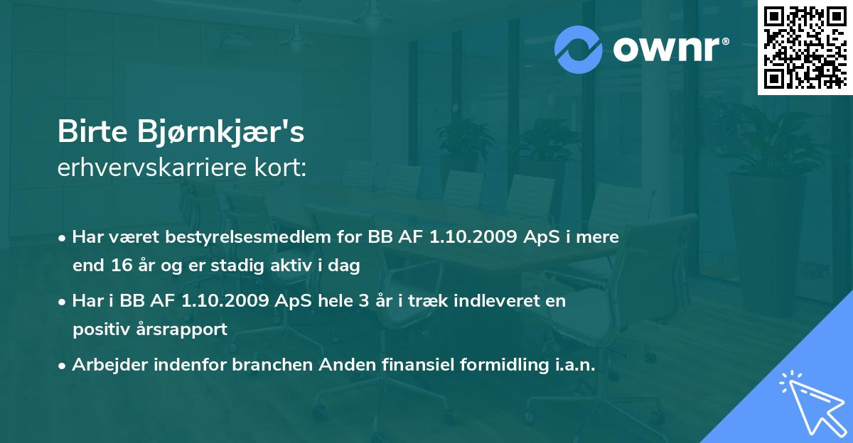 Birte Bjørnkjær's erhvervskarriere kort