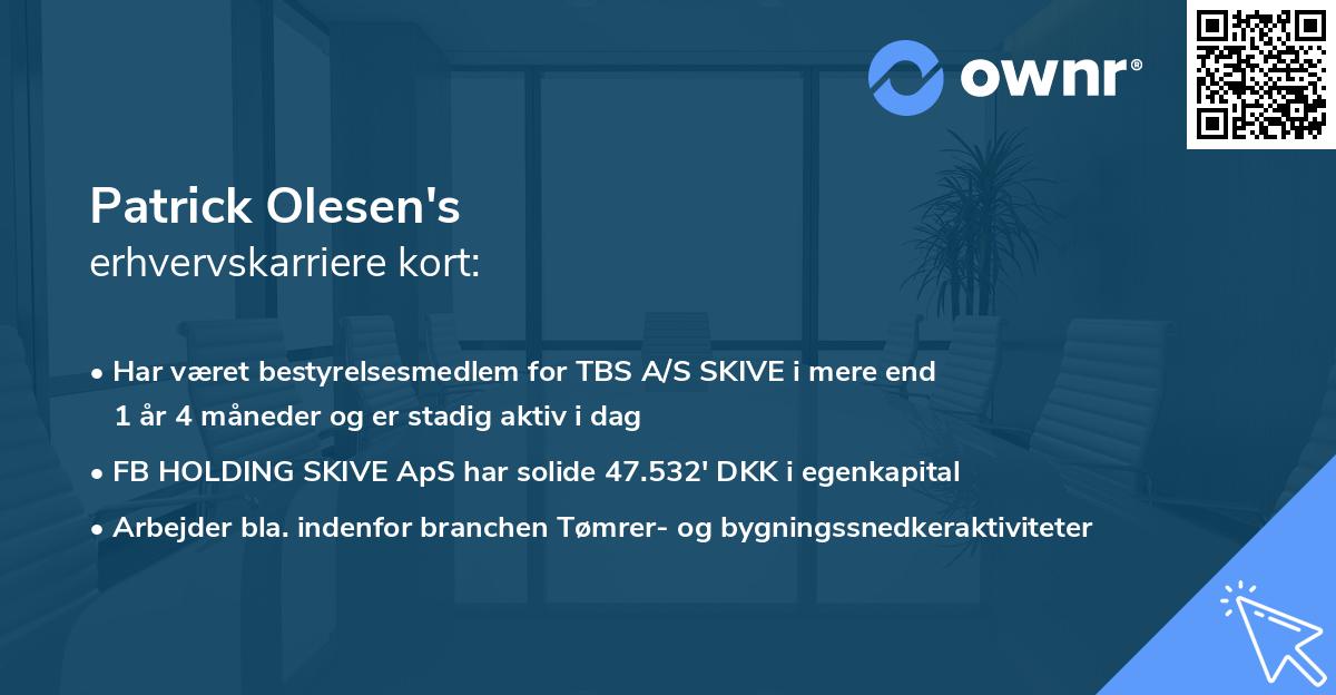 Patrick Olesen's erhvervskarriere kort