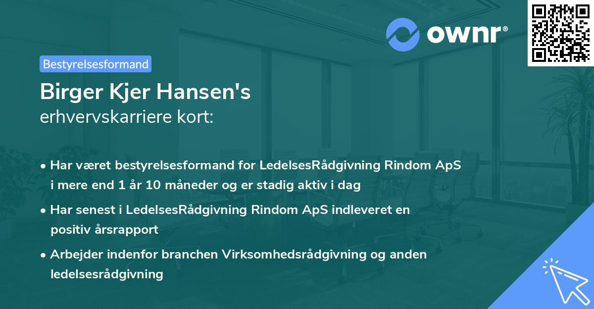 Birger Kjer Hansen's erhvervskarriere kort