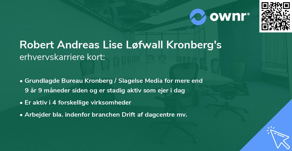 Robert Andreas Lise Løfwall Kronberg's erhvervskarriere kort