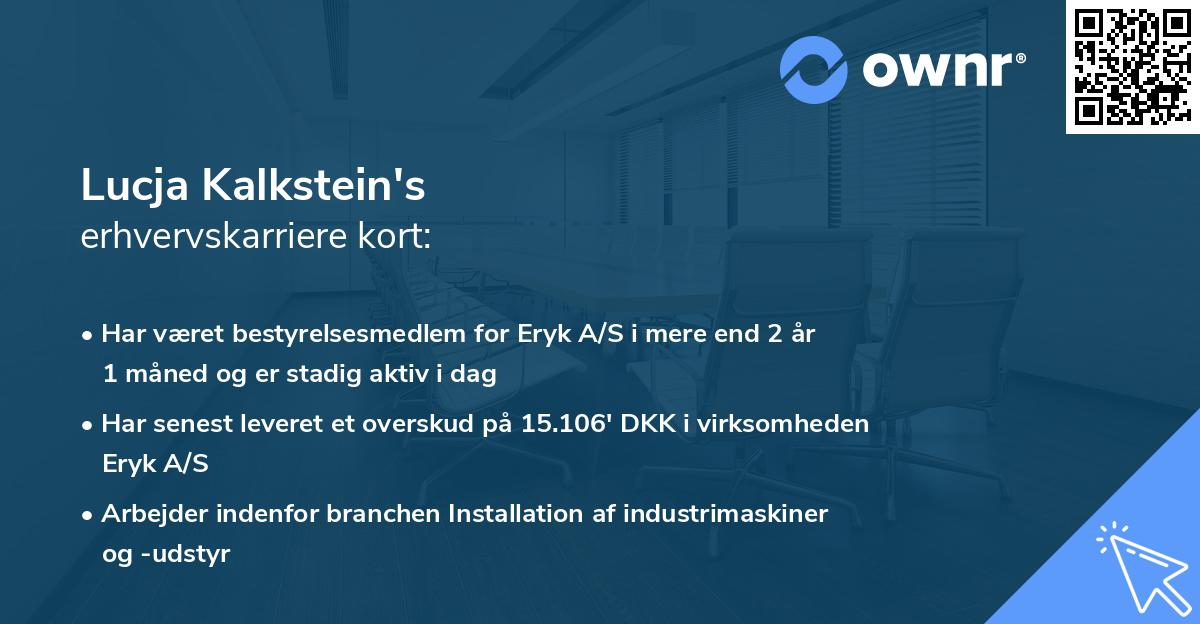 Lucja Kalkstein's erhvervskarriere kort