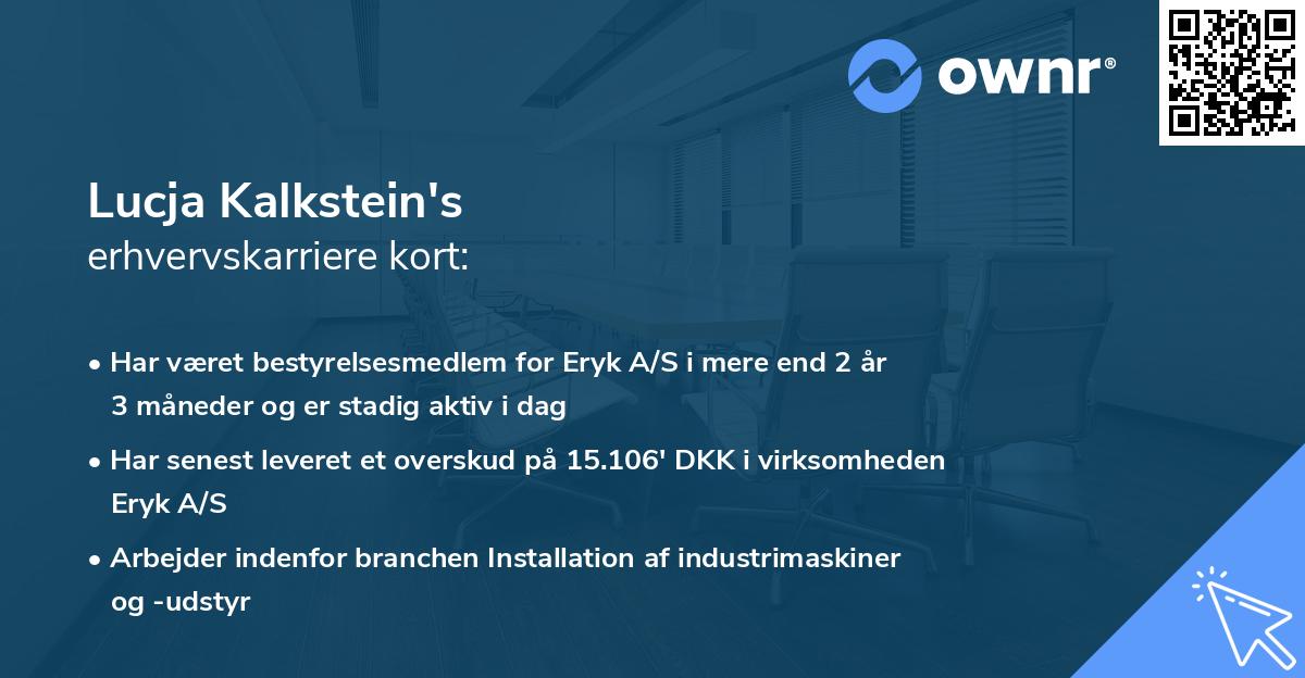 Lucja Kalkstein's erhvervskarriere kort