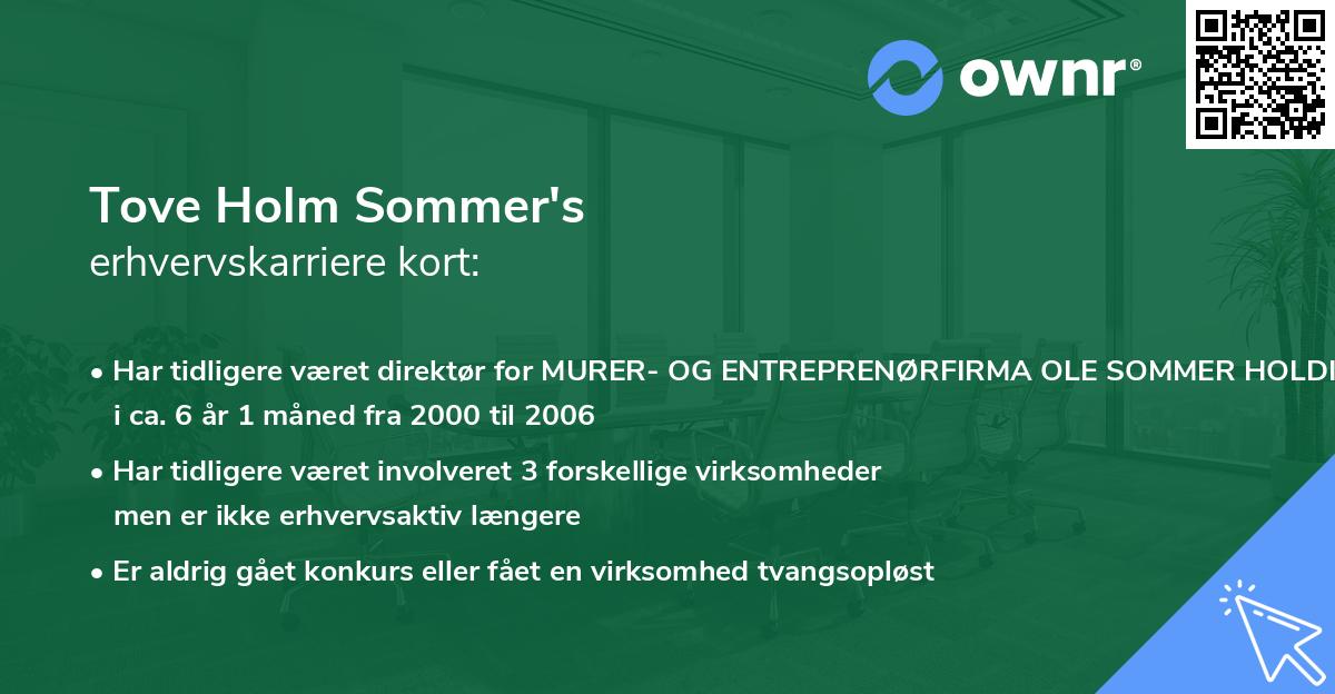 Tove Holm Sommer's erhvervskarriere kort