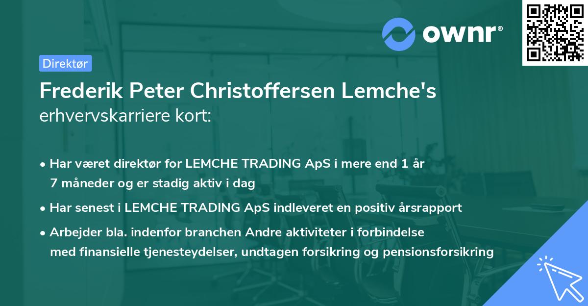 Frederik Peter Christoffersen Lemche's erhvervskarriere kort