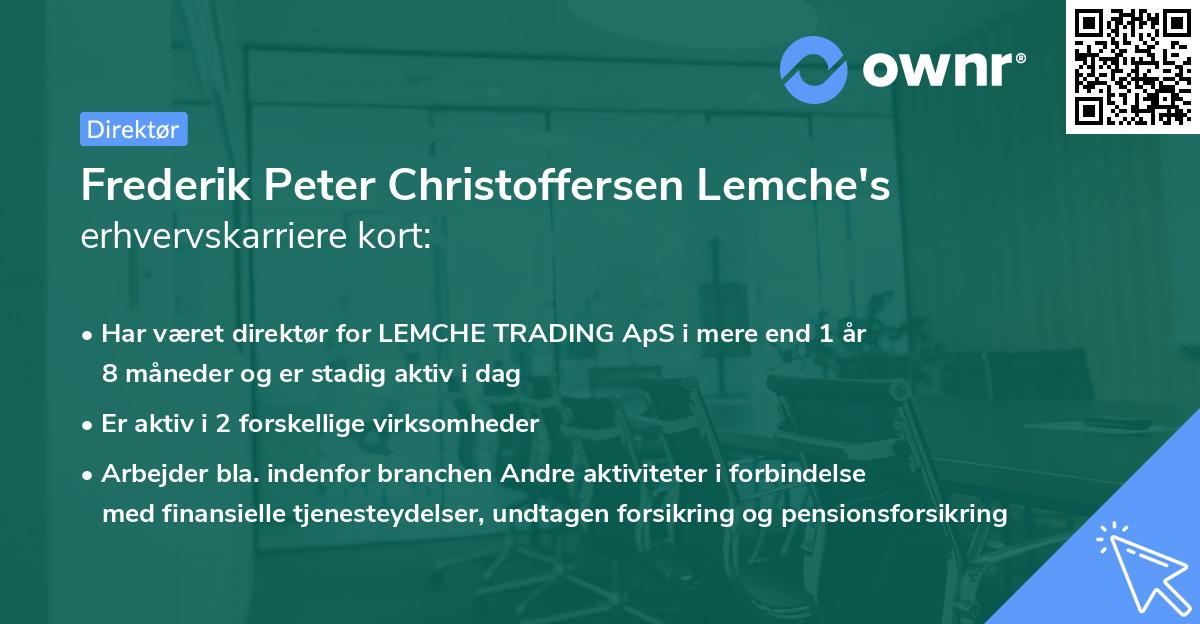 Frederik Peter Christoffersen Lemche's erhvervskarriere kort