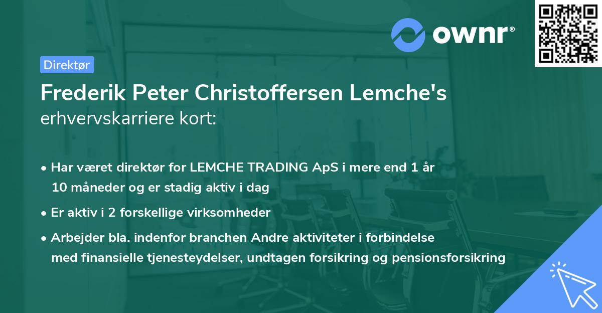 Frederik Peter Christoffersen Lemche's erhvervskarriere kort