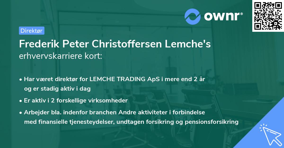 Frederik Peter Christoffersen Lemche's erhvervskarriere kort