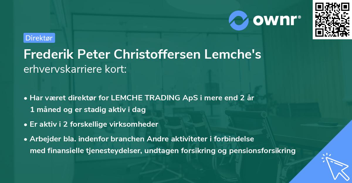 Frederik Peter Christoffersen Lemche's erhvervskarriere kort