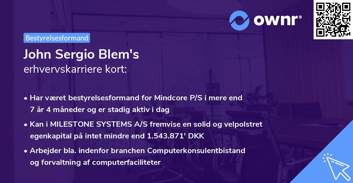 John Sergio Blem's erhvervskarriere kort