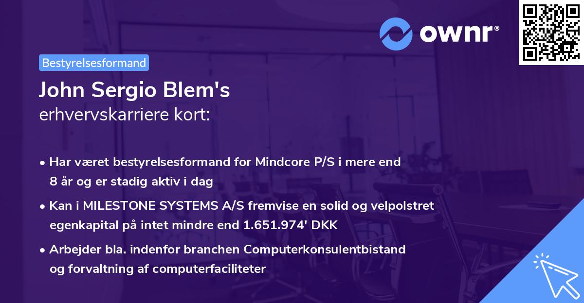 John Sergio Blem's erhvervskarriere kort