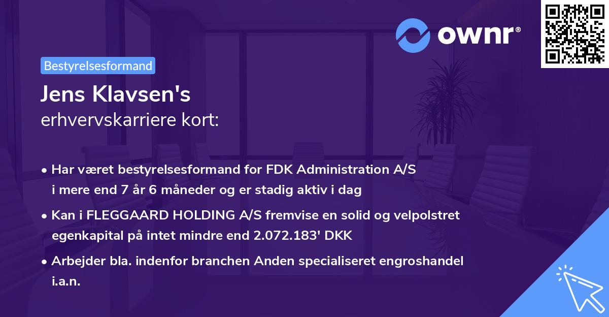 Jens Klavsen's erhvervskarriere kort