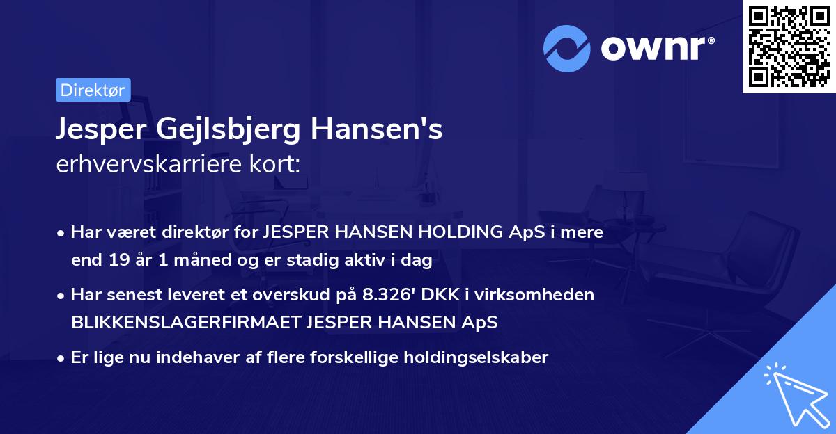 Jesper Gejlsbjerg Hansen's erhvervskarriere kort