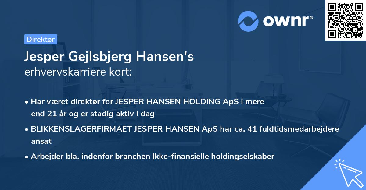 Jesper Gejlsbjerg Hansen's erhvervskarriere kort