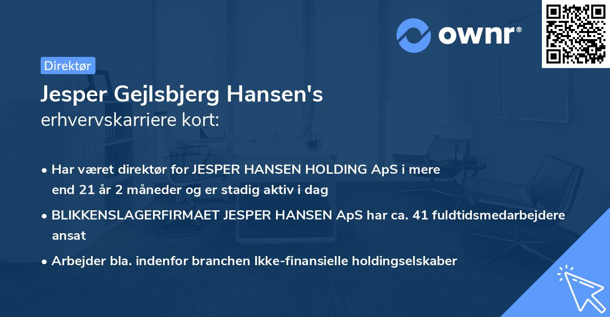 Jesper Gejlsbjerg Hansen's erhvervskarriere kort