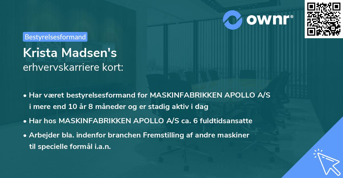 Krista Madsen's erhvervskarriere kort