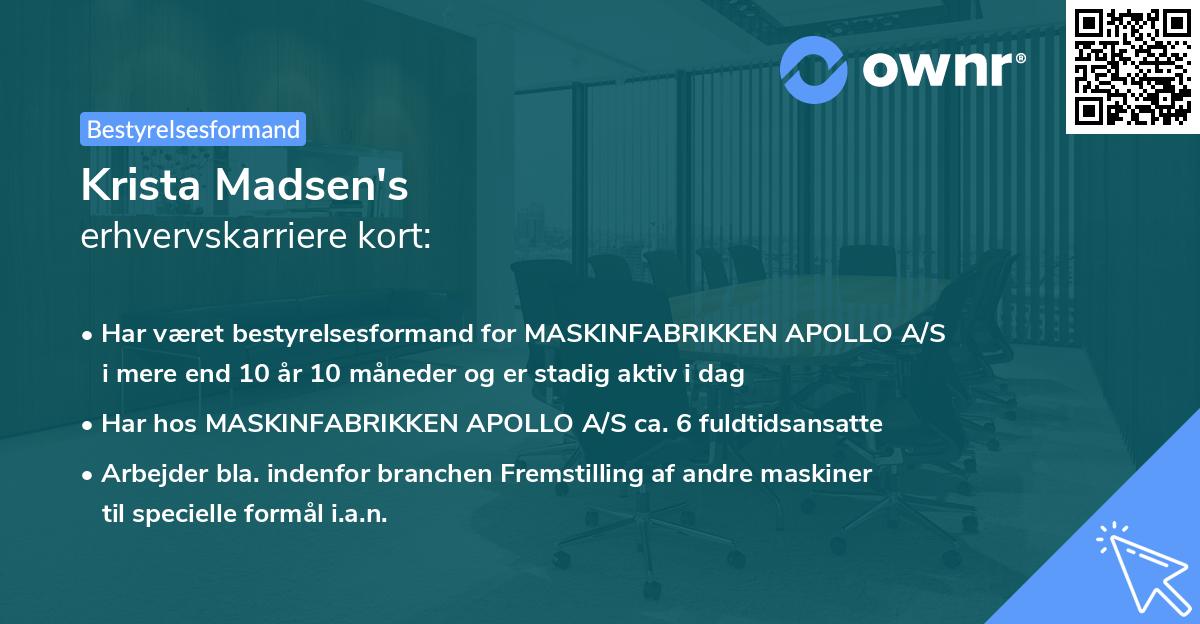 Krista Madsen's erhvervskarriere kort