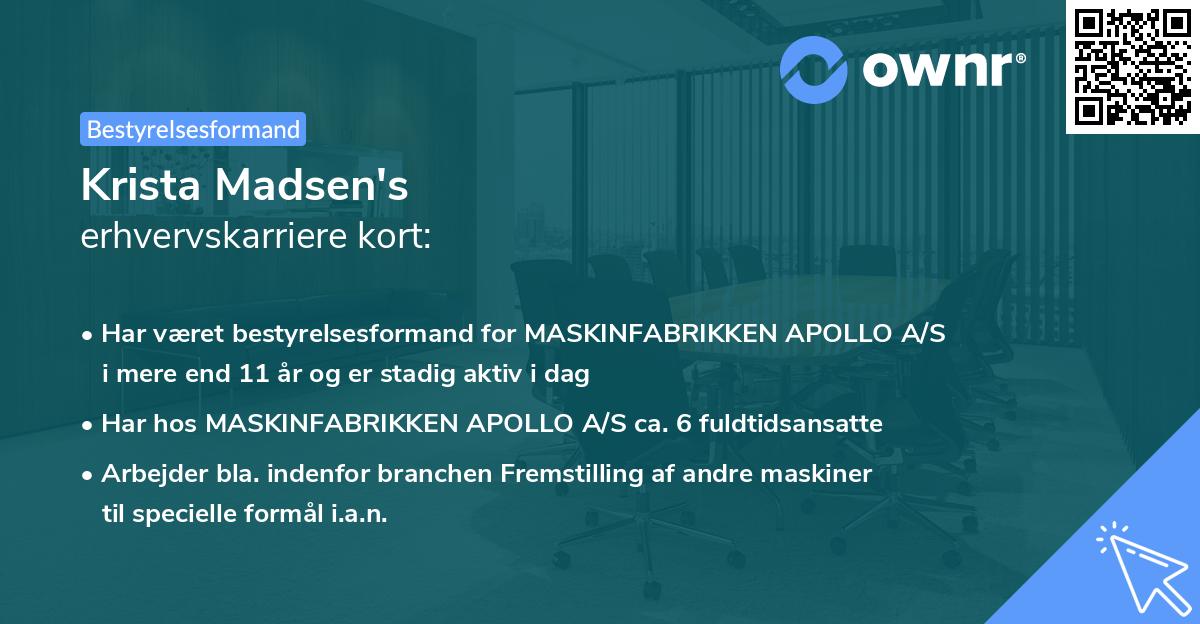 Krista Madsen's erhvervskarriere kort
