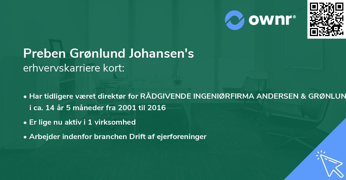 Preben Grønlund Johansen's erhvervskarriere kort