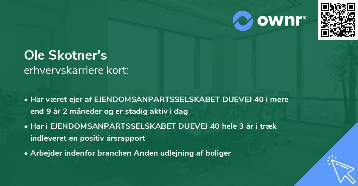 Ole Skotner's erhvervskarriere kort
