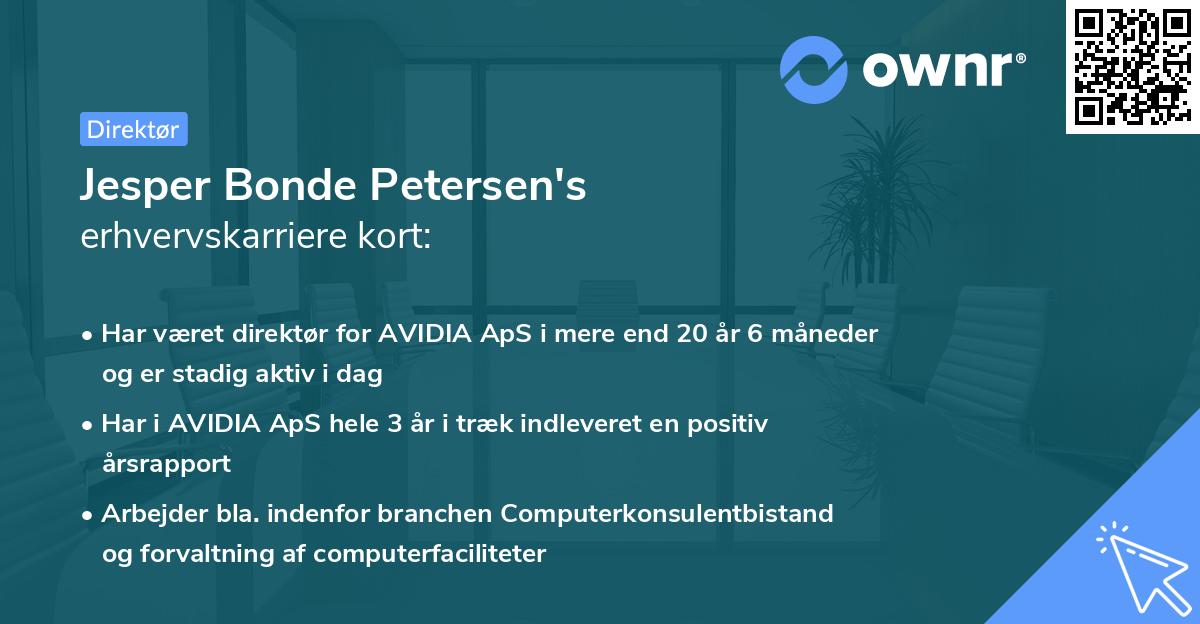 Jesper Bonde Petersen's erhvervskarriere kort