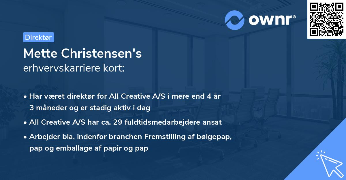Mette Christensen's erhvervskarriere kort