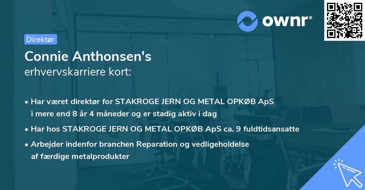 Connie Anthonsen's erhvervskarriere kort