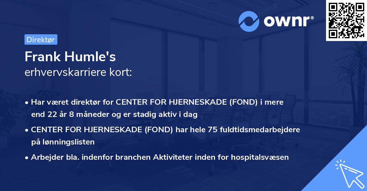 Frank Humle's erhvervskarriere kort