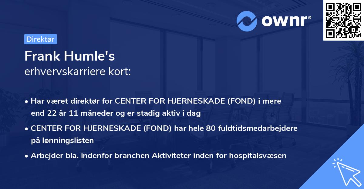 Frank Humle's erhvervskarriere kort