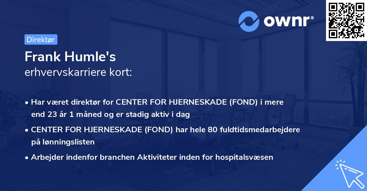 Frank Humle's erhvervskarriere kort