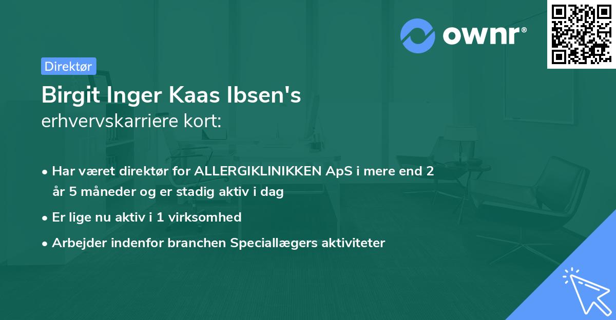 Birgit Inger Kaas Ibsen's erhvervskarriere kort