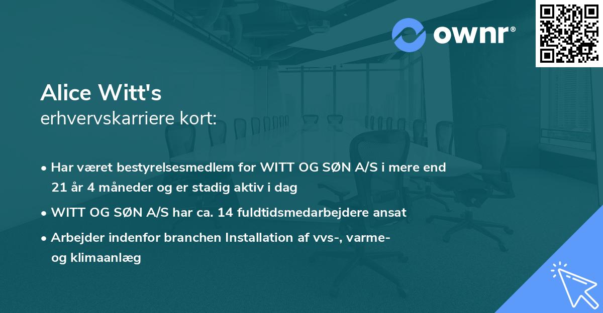 Alice Witt's erhvervskarriere kort