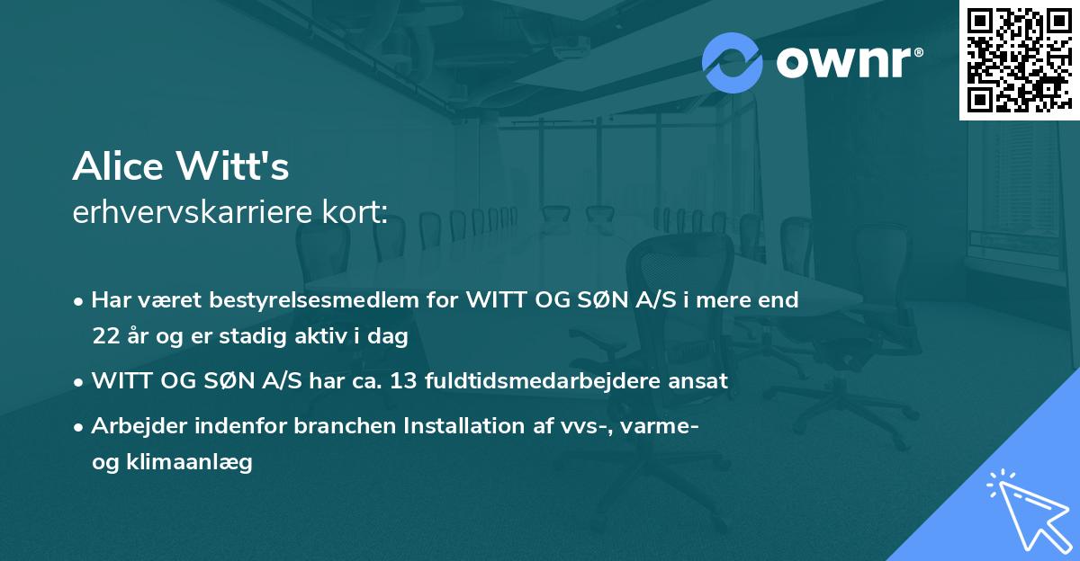 Alice Witt's erhvervskarriere kort