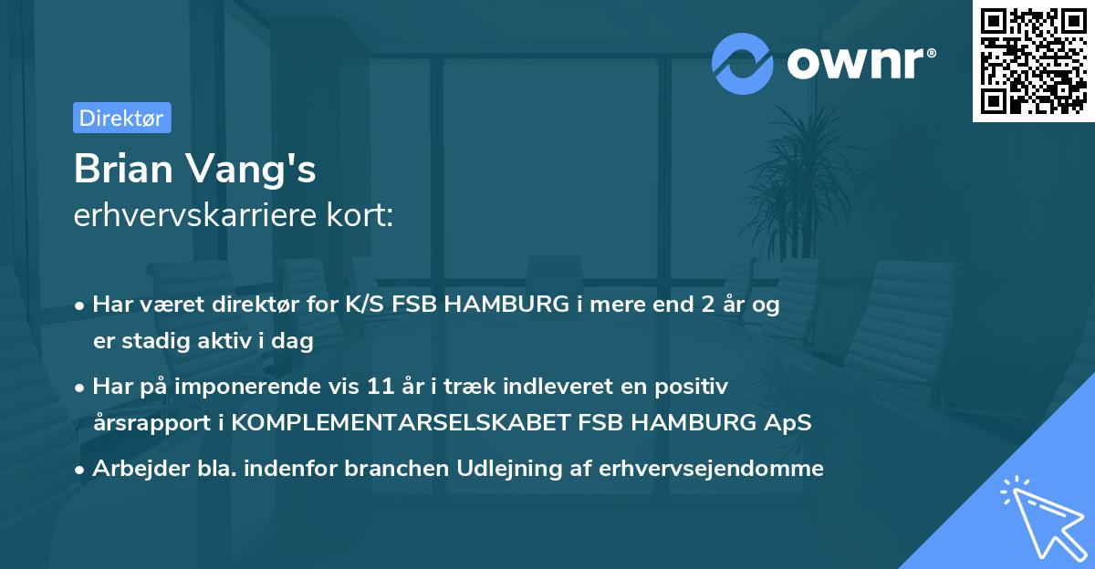 Brian Vang's erhvervskarriere kort