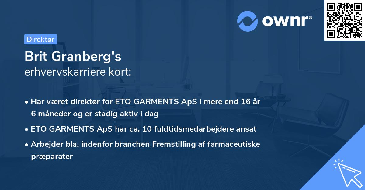 Brit Granberg's erhvervskarriere kort