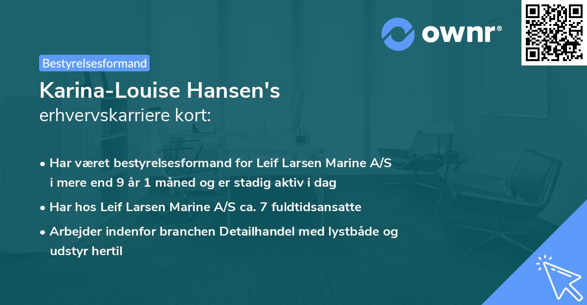 Karina-Louise Hansen's erhvervskarriere kort