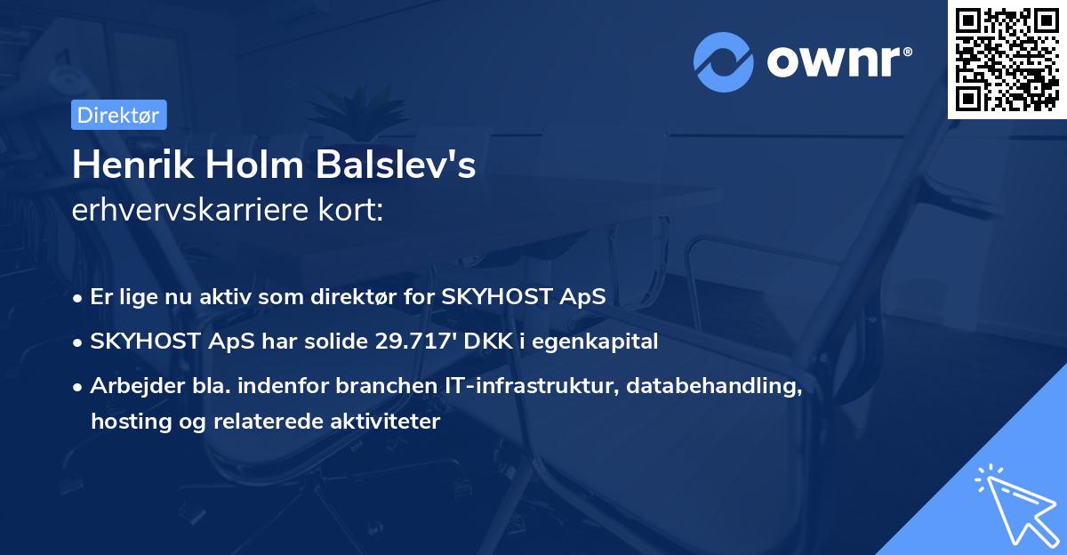 Henrik Holm Balslev's erhvervskarriere kort