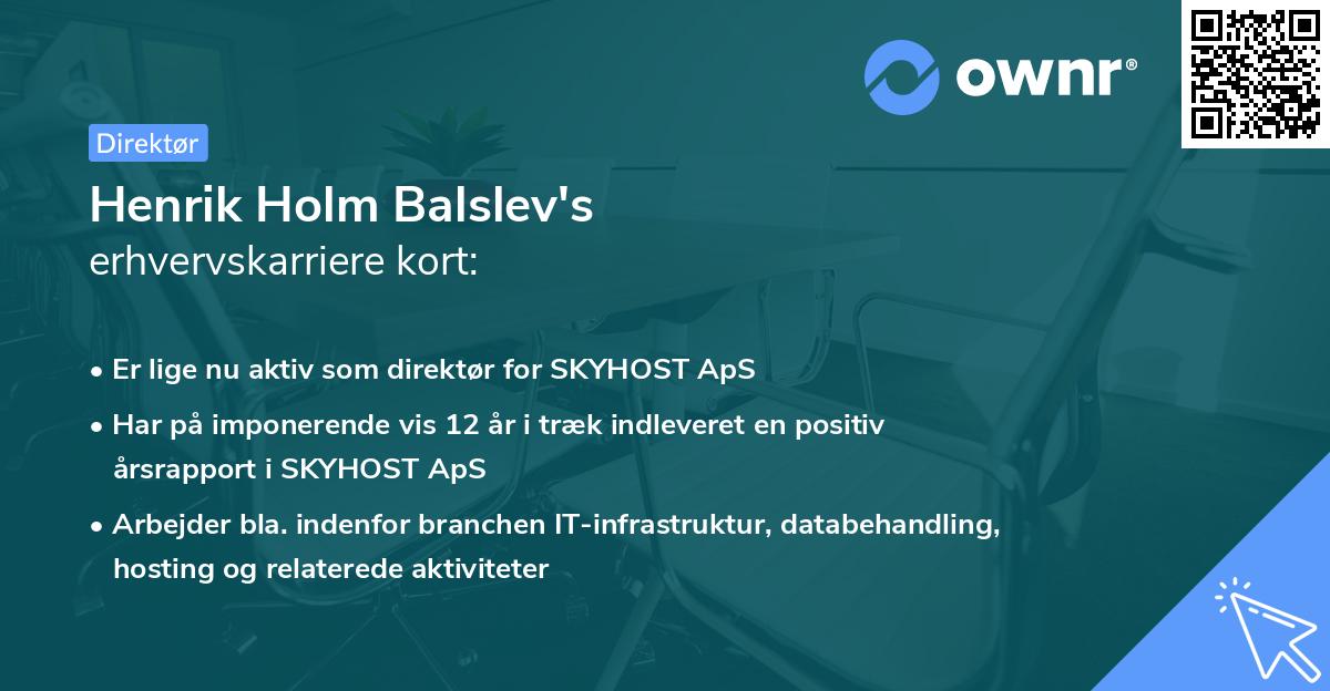Henrik Holm Balslev's erhvervskarriere kort