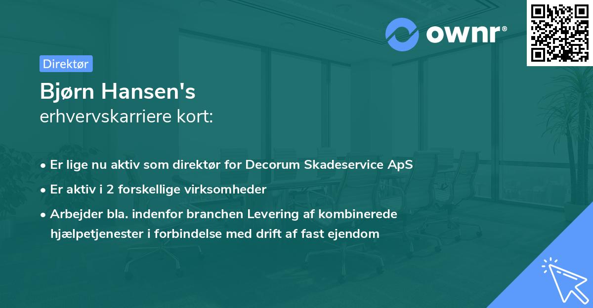 Bjørn Hansen's erhvervskarriere kort
