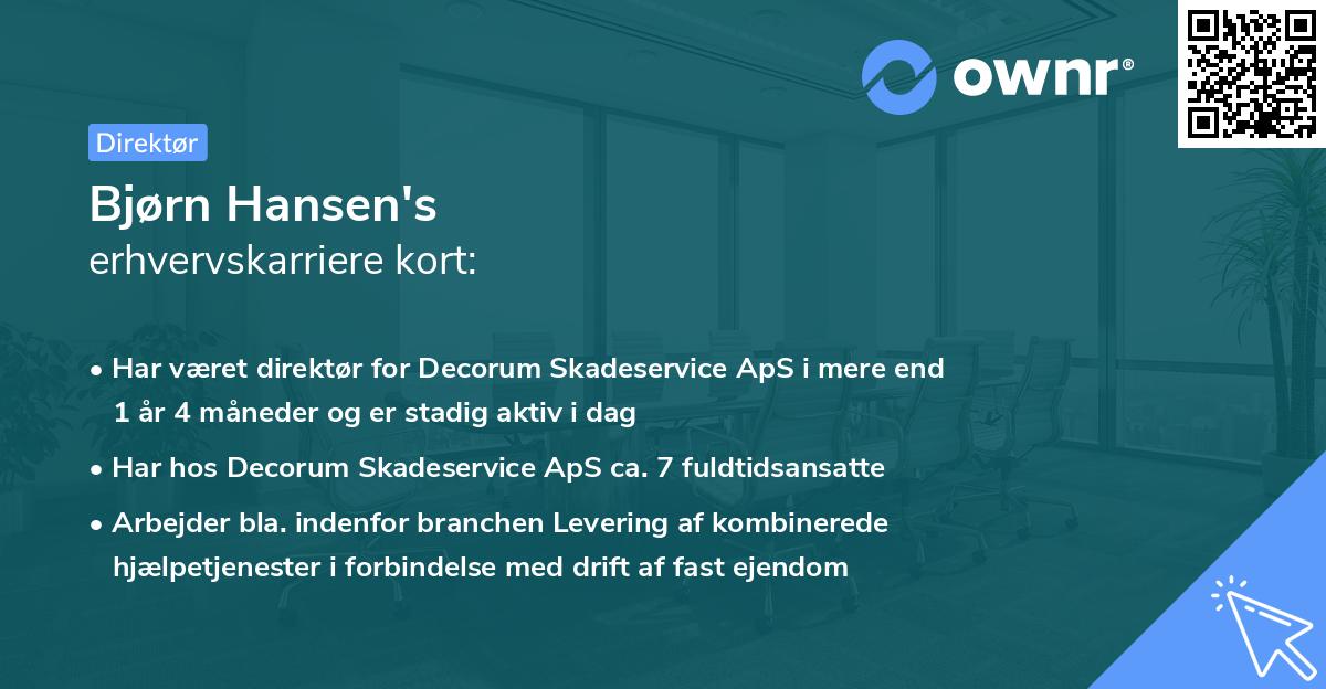 Bjørn Hansen's erhvervskarriere kort