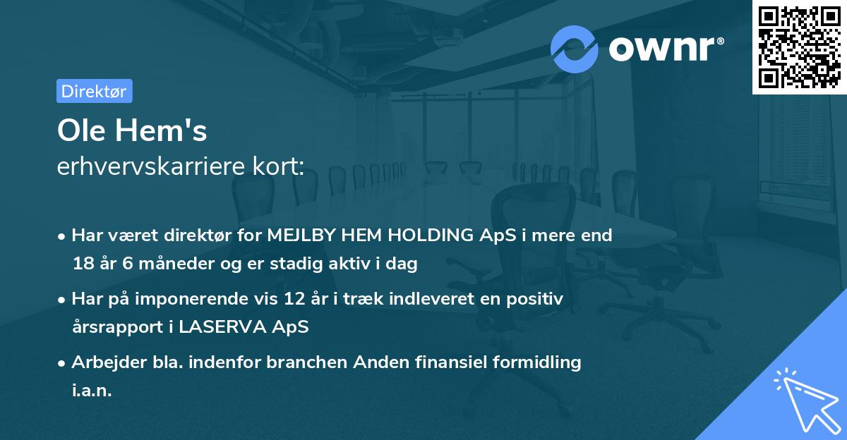 Ole Hem's erhvervskarriere kort