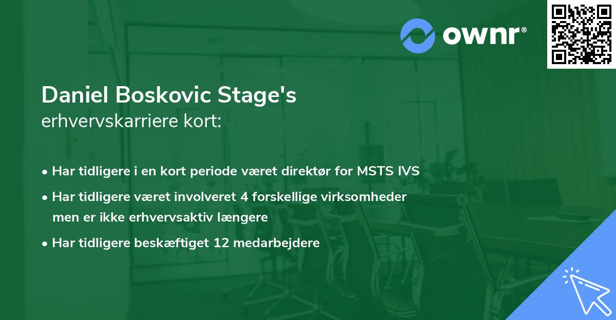 Daniel Boskovic Stage's erhvervskarriere kort