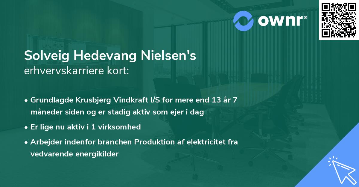 Solveig Hedevang Nielsen's erhvervskarriere kort